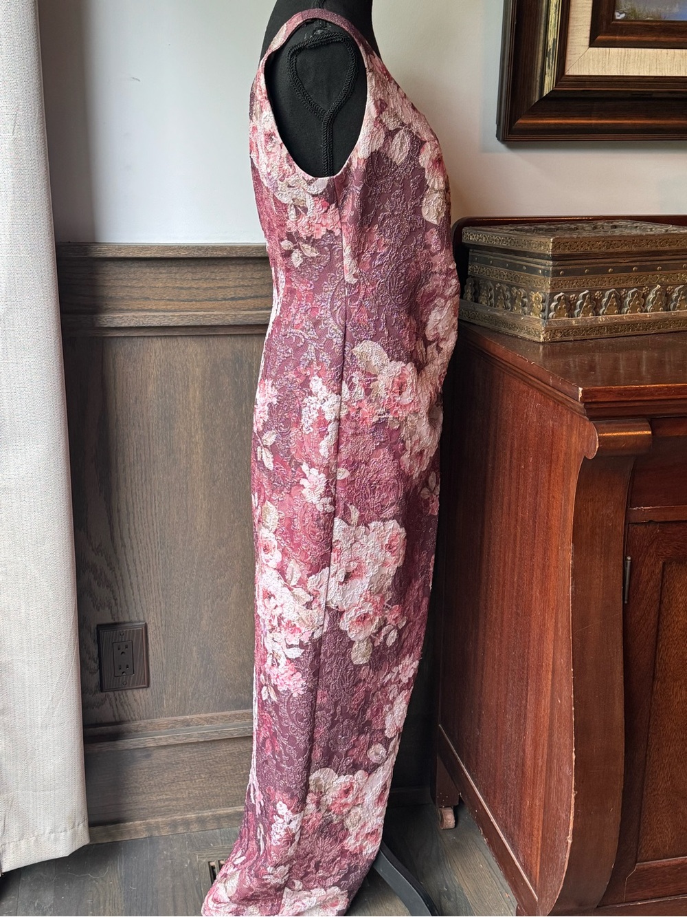 Adrianna Papell Floral Scoop Neck Maxi Dress in Dusty Rose and Blush 10 EUC - Picture 8 of 11